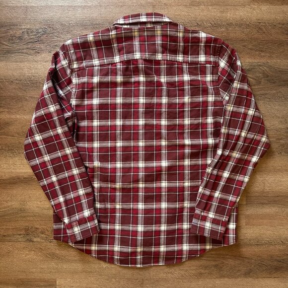 Timberland Casual Button Down Mens XL Red Maroon Plaid Rugged Flannel Shirt - Picture 3 of 5